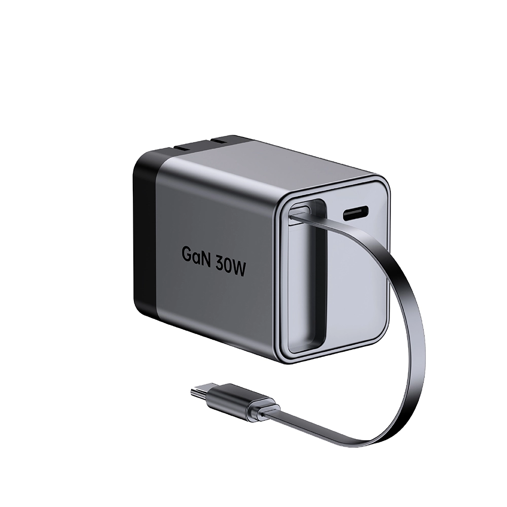Складний швидкісний зарядний пристрій потужністю 30 Вт зі штекером США та висувним кабелем USB c
