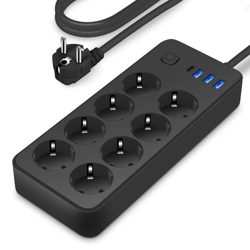 Подовжувач живлення стандарту ЄС 8 змінного струму з 4 портами USB