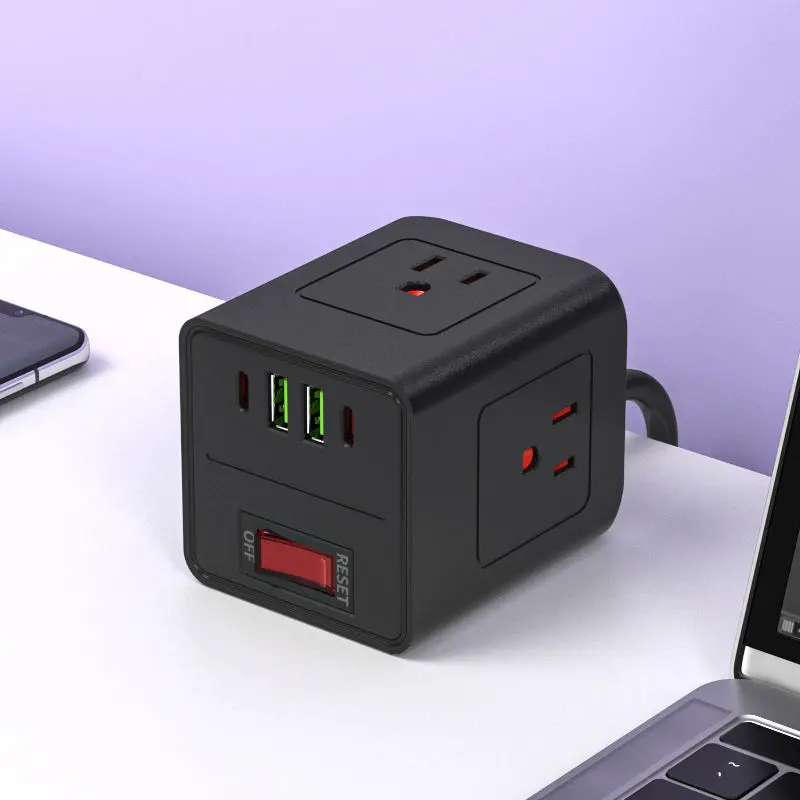 US Flat Plug Travel Strip Cube Power Socket