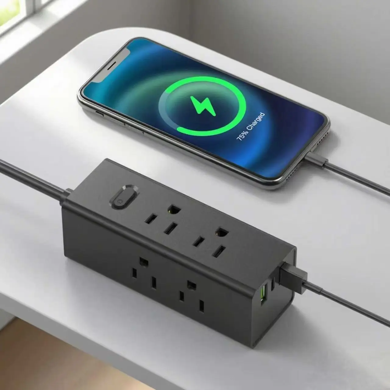 Подовжувач живлення США з плоским подовжувачем USB. Дорожній подовжувач
